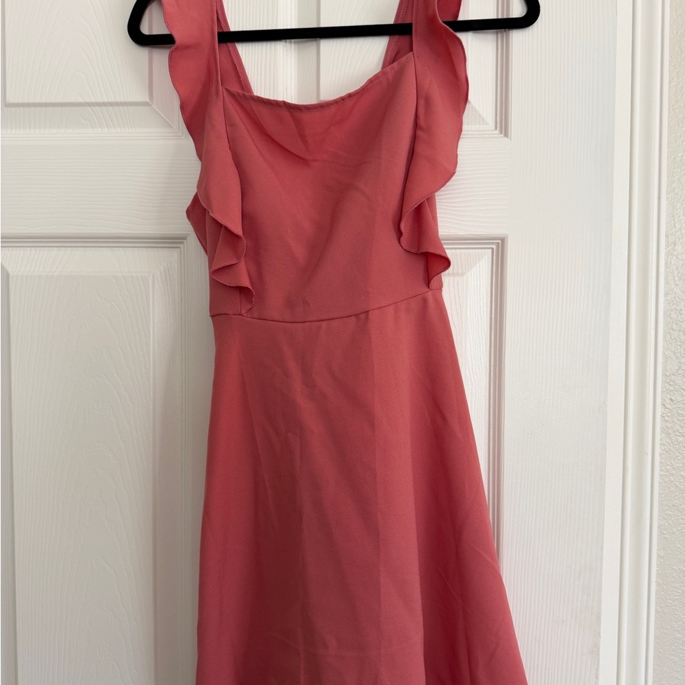 Chic Coral Ruffle Mini Dress